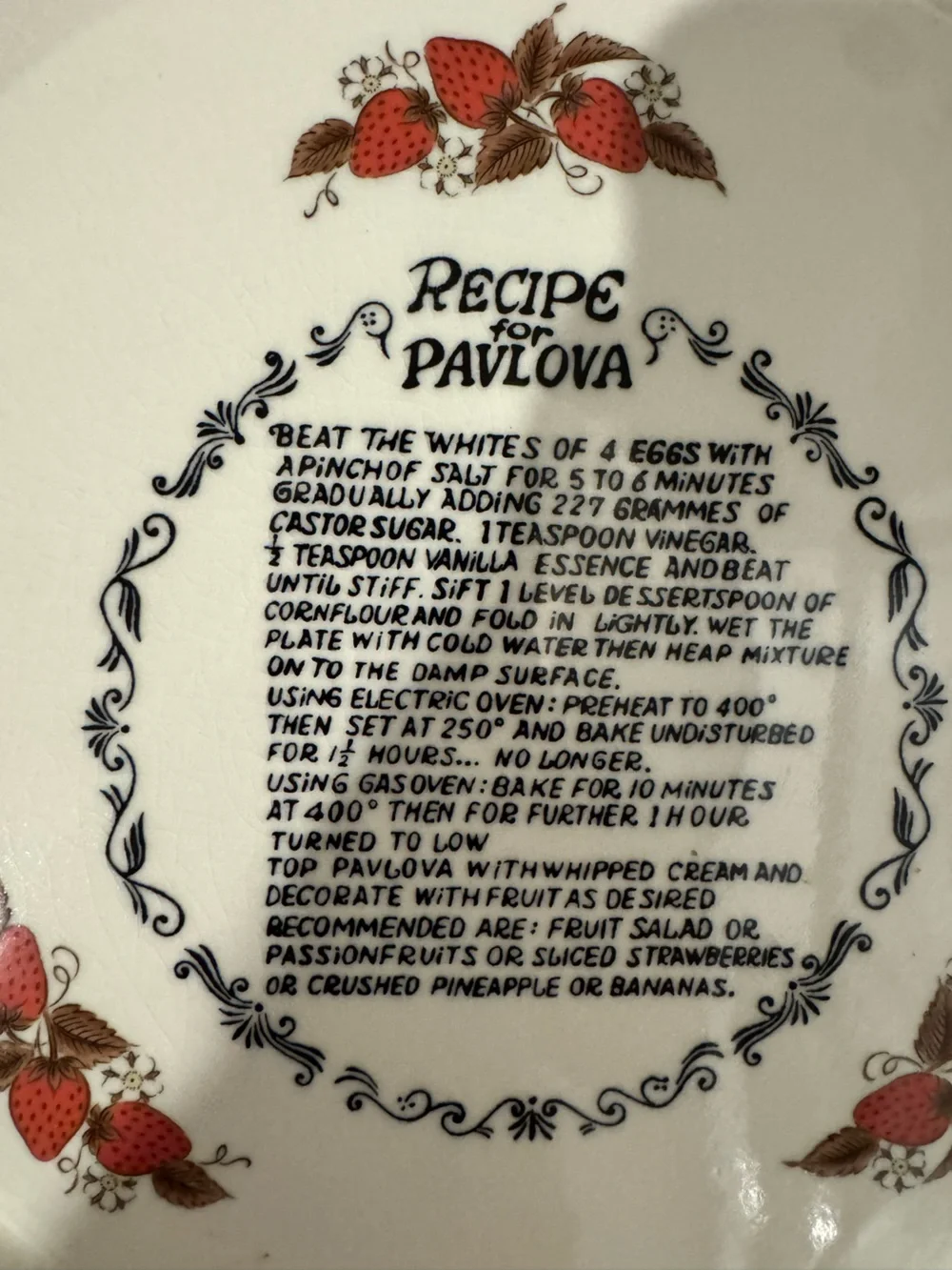 Vintage Pavlova Recipe Decorative Dinner Platter - Cream and Red
